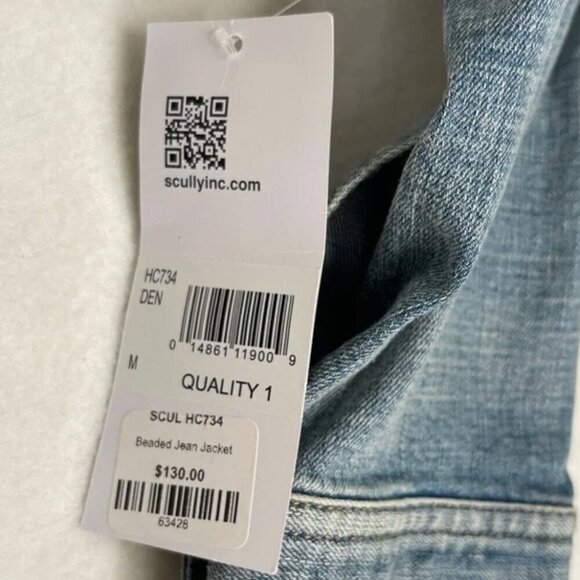 Scully Beaded Jean Jacket Medium Southwest Western - Picture 15 of 15